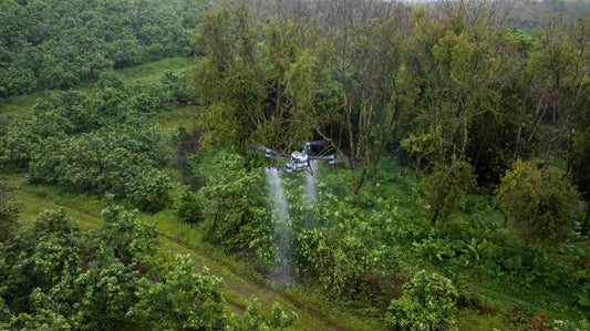 Agricultural drone spraying uneven terrain 
